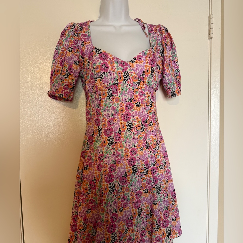 Vibrant Floral Puff Sleeve Mini Dress